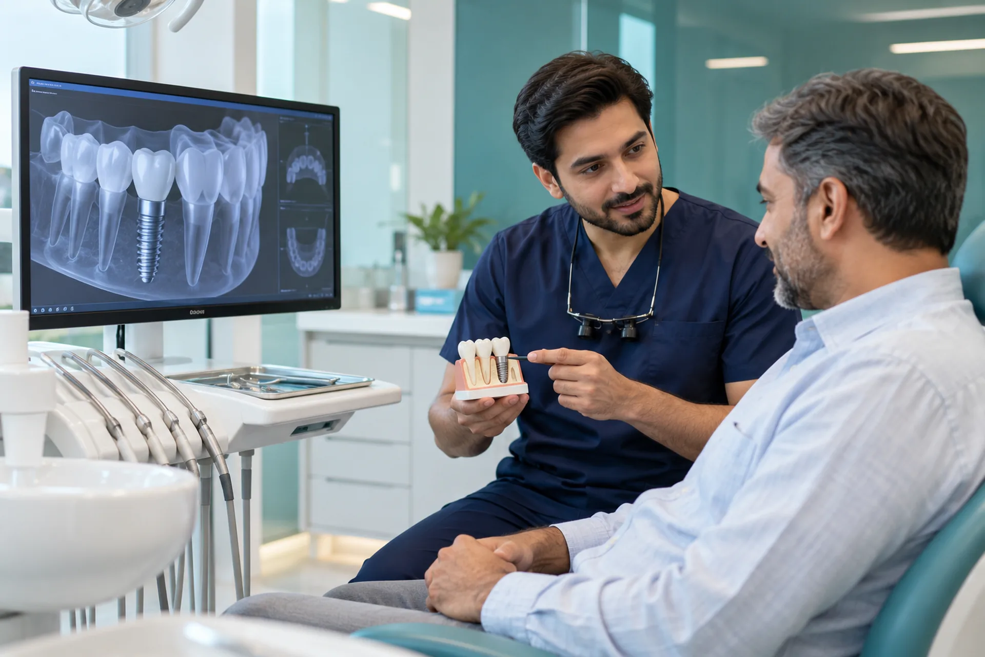 The five stages of dental implant treatment from assessment to final crown