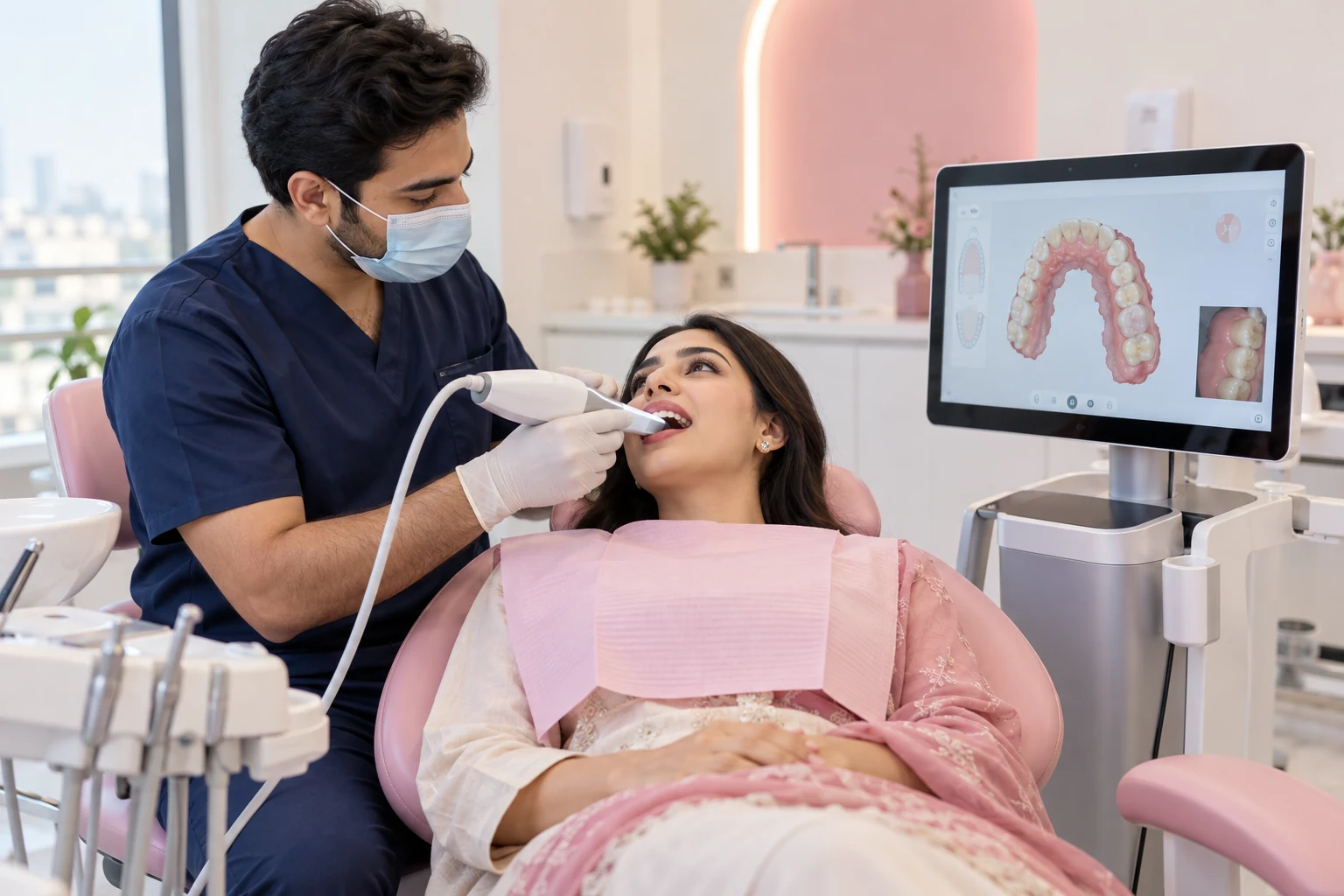 Digital intraoral scan for clear aligner treatment at Smile by Alkhaleej Clinics in Karachi