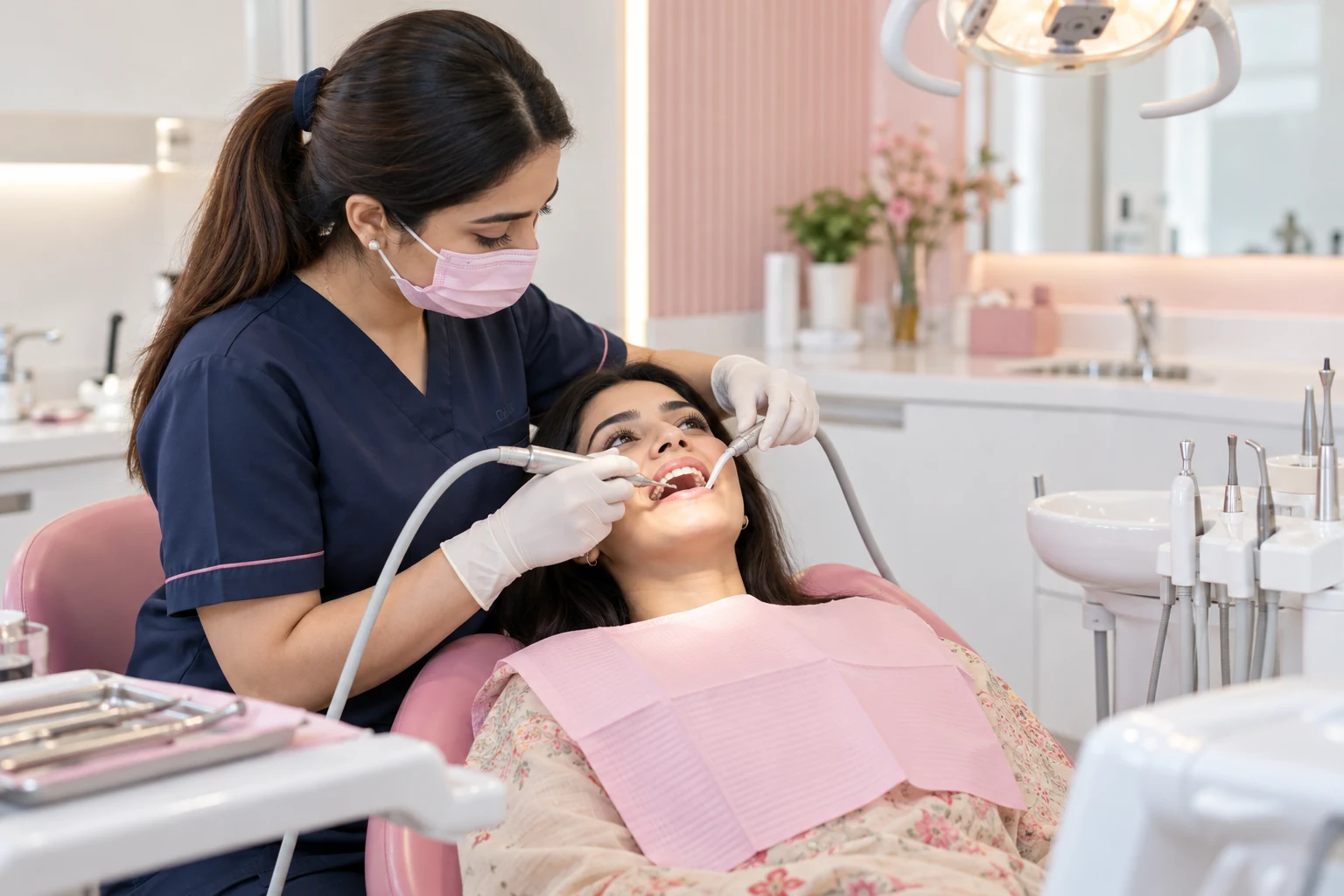 Dental professional providing gentle periodontal gum treatment at Smile by Alkhaleej Clinics